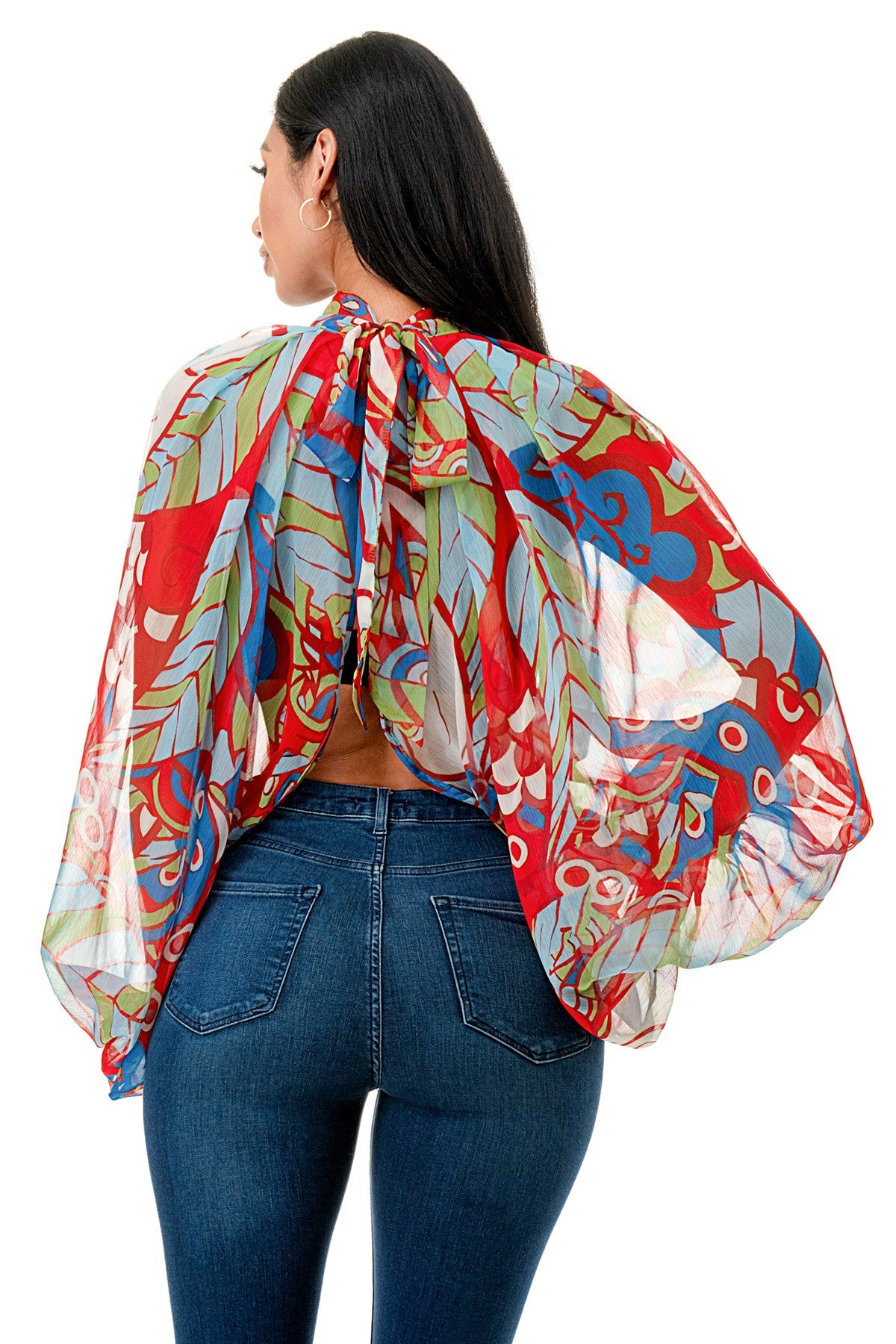 SHEER BALLOON SLEEVE BLOUSE