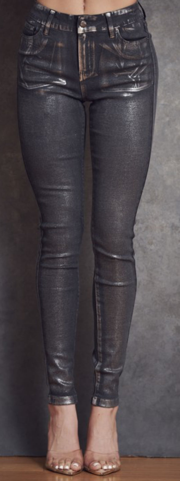 SILVER FOIL SKINNY JEANS