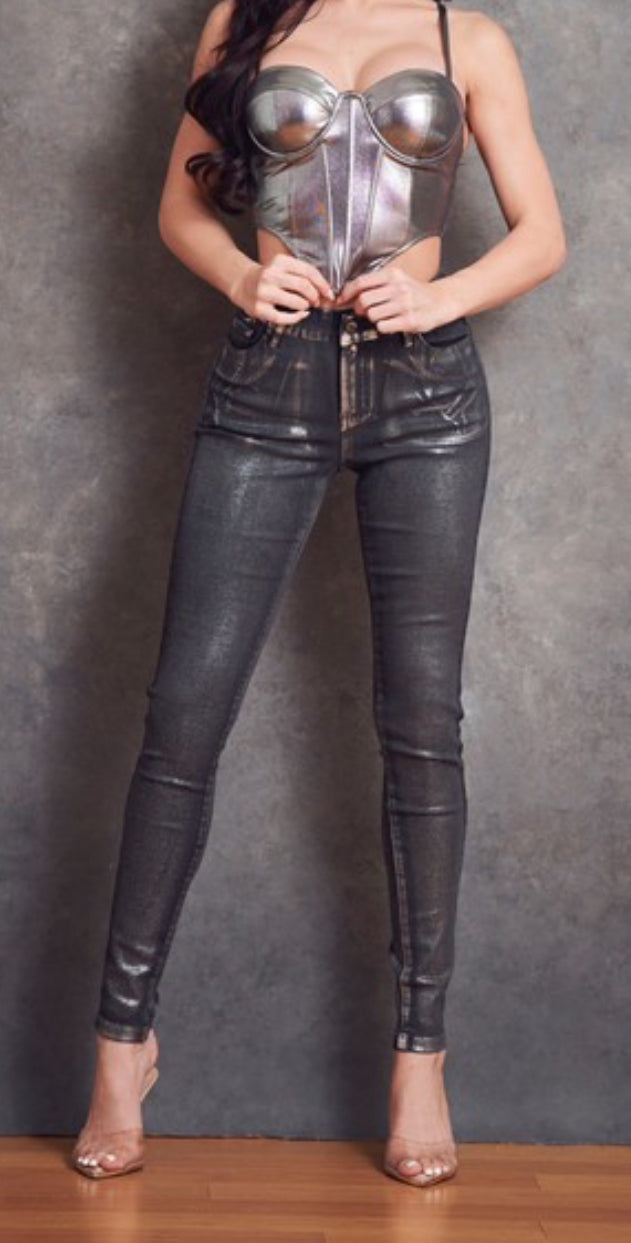 SILVER FOIL SKINNY JEANS