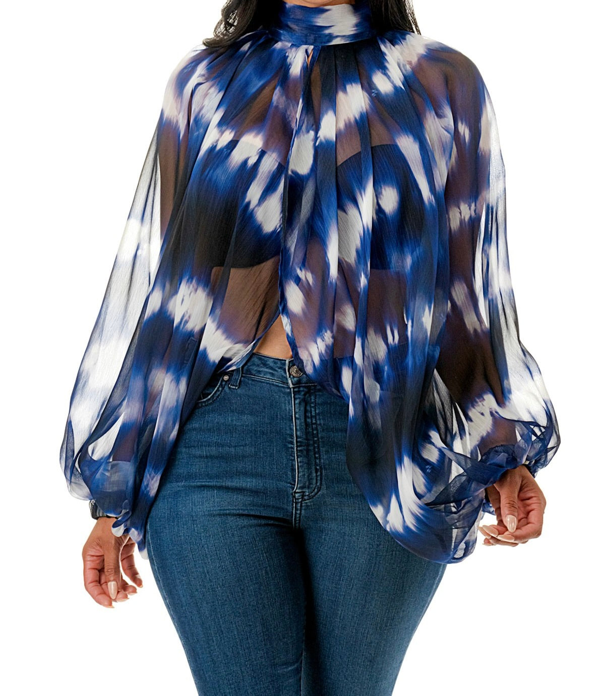 SHEER BALLOON SLEEVE BLOUSE