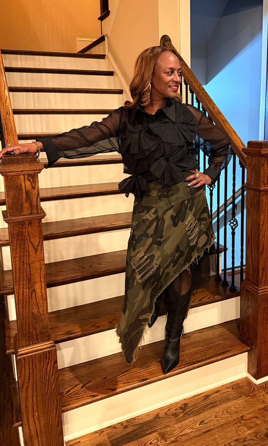 ASYMMETRICAL CAMO TULLE