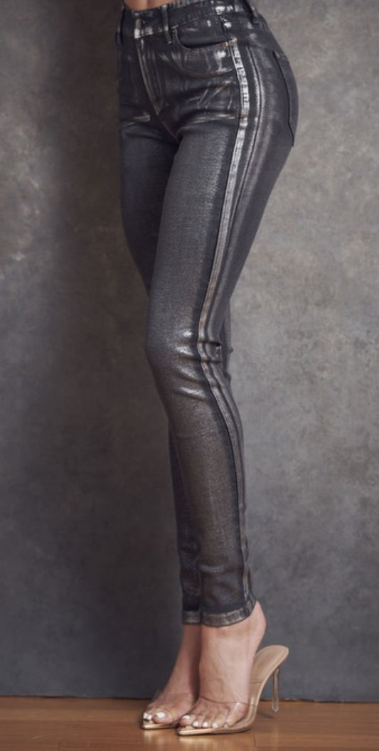 SILVER FOIL SKINNY JEANS