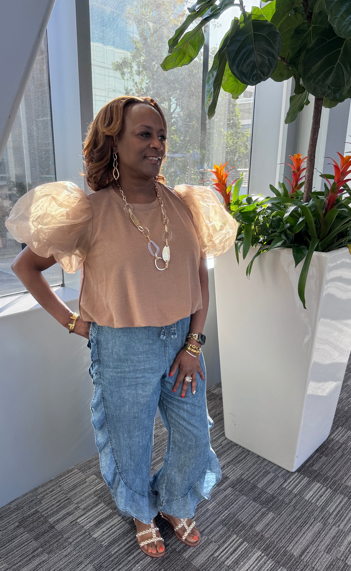 SHEER PUFF SLEEVE BLOUSE