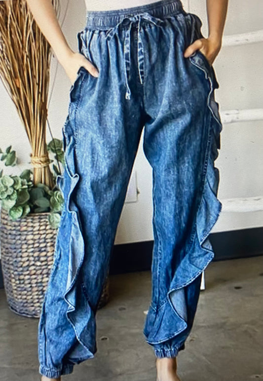 RUFFLE JEAN JOGGERS